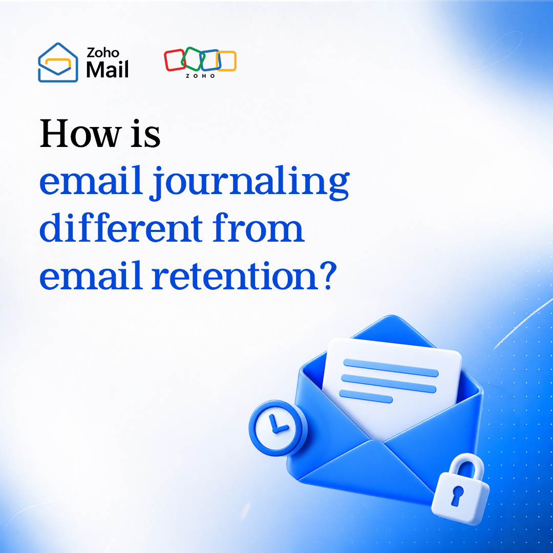 ZohoMail's tweet photo. 🤔 “Aren’t email retention policies and journaling basically the same thing?”

It’s one of the most common misconceptions in IT and compliance management. While both deal with email data, they solve completely different problems.

🗂️ Retention policies = lifecycle management
🔒 Journaling = immutable proof

Swipe through the carousel below to see how these two strategies work together to keep your organization compliant, secure, and audit-ready. 👇