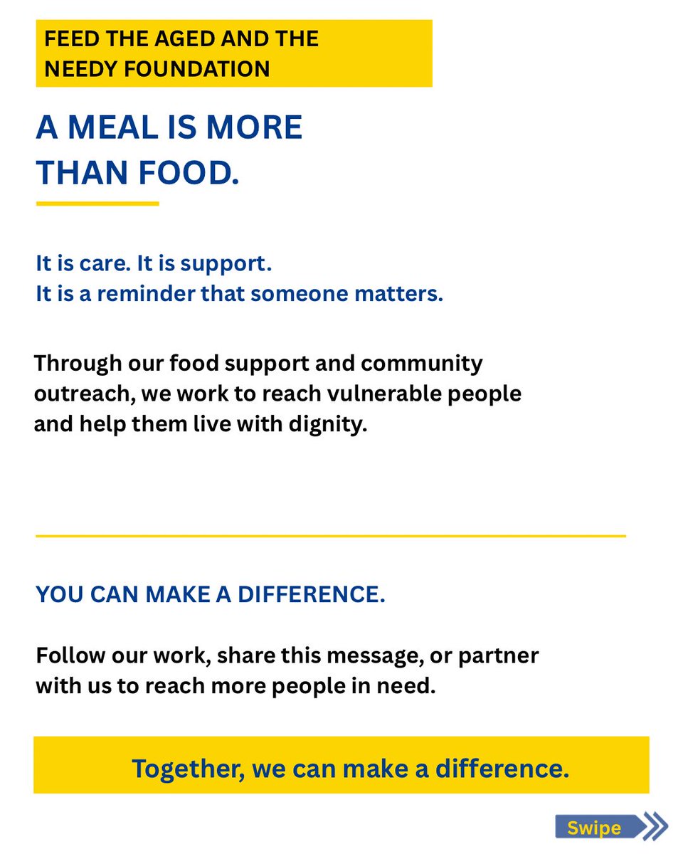 feedtheaged_ng's tweet photo. WHAT IF ONE MEAL COULD REMIND SOMEONE THAT THEY HAVE NOT BEEN FORGOTTEN?

For someone facing hardship, a meal is more than food. It is care, compassion and a reminder that they matter.

At Feed the Aged and the Needy Foundation, we believe everyone deserves food, dignity and support. Through our food support initiatives, elderly care and humanitarian outreach in Nigeria, we are committed to reaching aged, vulnerable and underserved people in our communities.

But this mission is bigger than one foundation. Together, we can make a difference. 🤝

💛 Follow our journey.
💛 Share this message.
💛 Partner with us to reach more people in need.

Because no one should be forgotten when we can make a difference.

#FoodSupport #HumanitarianAid #ElderlyCare #CommunityOutreach #FoodSecurityNigeria