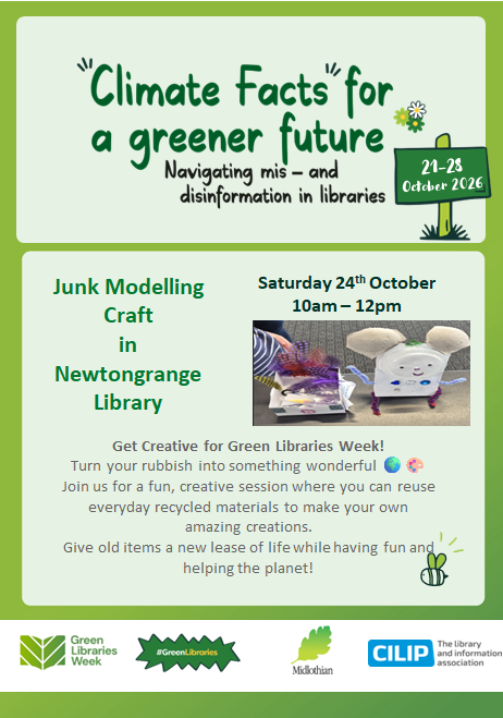 MidLibraries's tweet photo. Join #Newtongrange Library for junk modelling this weekend! ♻️

Celebrate #GreenLibrariesWeek and create something fun out of recycled materials and help save the planet. 🌍

📅 Saturday 24 October
🕙 10am - 12pm

Got a question? Contact the library: https://t.co/2YUUyqW4Re https://t.co/GFCn6WoNIZ