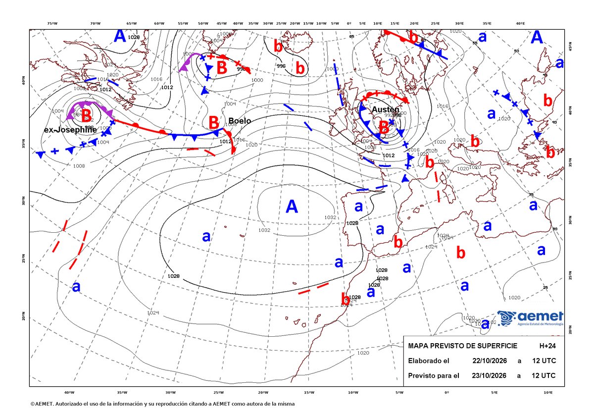 tiempobrasero's tweet photo. 3 potentes borrascas👇 

1 #austen nos manda hoy OLAS a Galicia y el Cantábrico pero mañana ya estará lejos... 2 Detrás viene #boelo que golpeará el Reino Unido y luego 3 los restos de una tormenta tropical...

pero esa gran A impedirá que lleguen a España: 
¡para nosotros SOL! https://t.co/rX0OulduG5