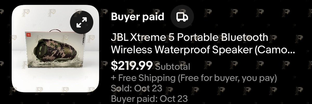profitpio's tweet photo. JBL Xtreme 5 camo sold for $219.99 🔥

A member’s sale is confirmed paid. This model has been found as low as $99 at Walmart.

https://t.co/d3AhQYI8ny https://t.co/FoeJqeeuUc