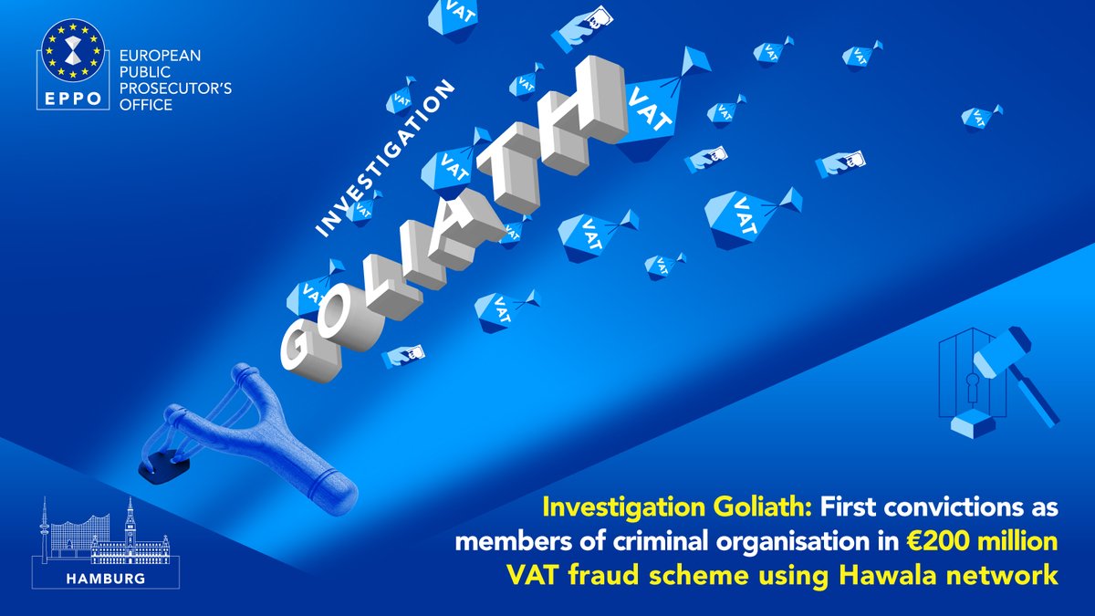 EUProsecutor's tweet photo. The EPPO in Hamburg 🇩🇪 secured the conviction of two defendants today in a VAT fraud scheme involving a hawala network. The court found that the defendants had acted as members of a criminal organisation – a first in an EPPO case in 🇩🇪. More: https://t.co/Fv8aTYjijb https://t.co/OICwJ6avhF