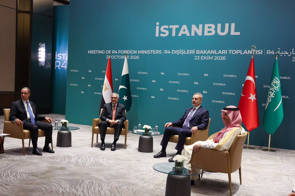 MFATurkiye's tweet photo. Minister of Foreign Affairs @HakanFidan hosted the Seventh Foreign Ministers’ Meeting of Türkiye-Egypt-Pakistan-Saudi Arabia, in İstanbul. https://t.co/NcuAVPOsRl