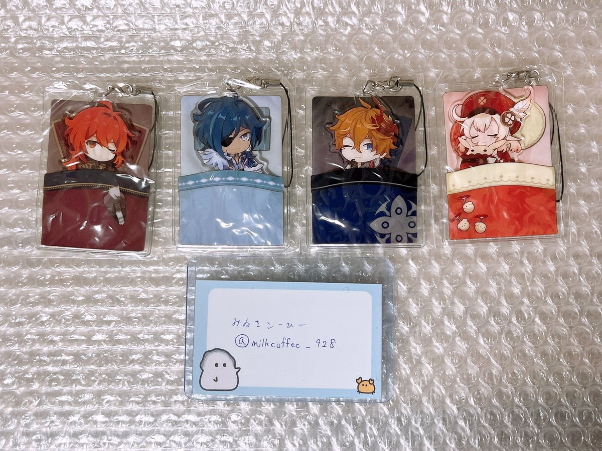 milkcoffee_928's tweet photo. 【交換譲渡】 原神 おやすみアクリルストラップ

［譲］
ガイア、ディルック、クレー、タルタリヤ

［求］
¥737/個+送料

・プロカ不要
・支払い方法(メルペイ、PayPay、銀行振込)明記ください
・まとめて最優先 https://t.co/0723EHjfmh