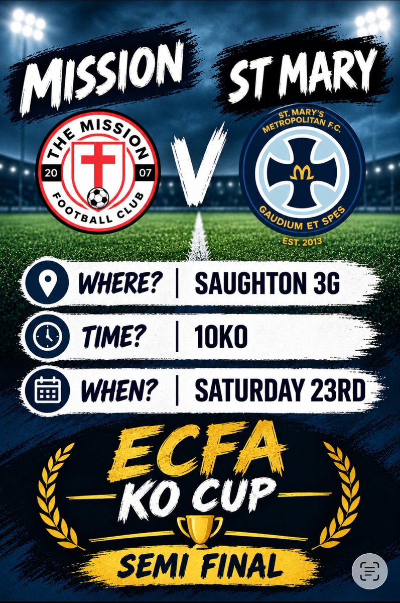 fc_mission's tweet photo. Seni final for the lads tomorrow v our auld foe @stmarysmetrofc Always a good match up @ECFA01 @L1veAtTheAmmys @JimmyLiveStream https://t.co/XwosJfhgmn