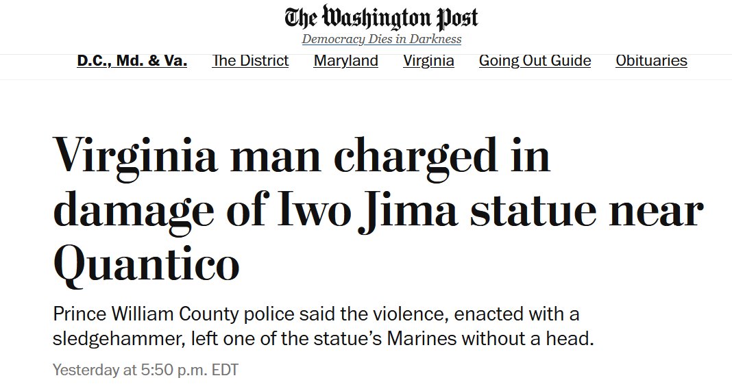 dangainor's tweet photo. Illegal immigrant gets accused of wrecking one of our most sacred monuments. Washington Post calls him a "Virginia man!" https://t.co/4f5hZtmumT