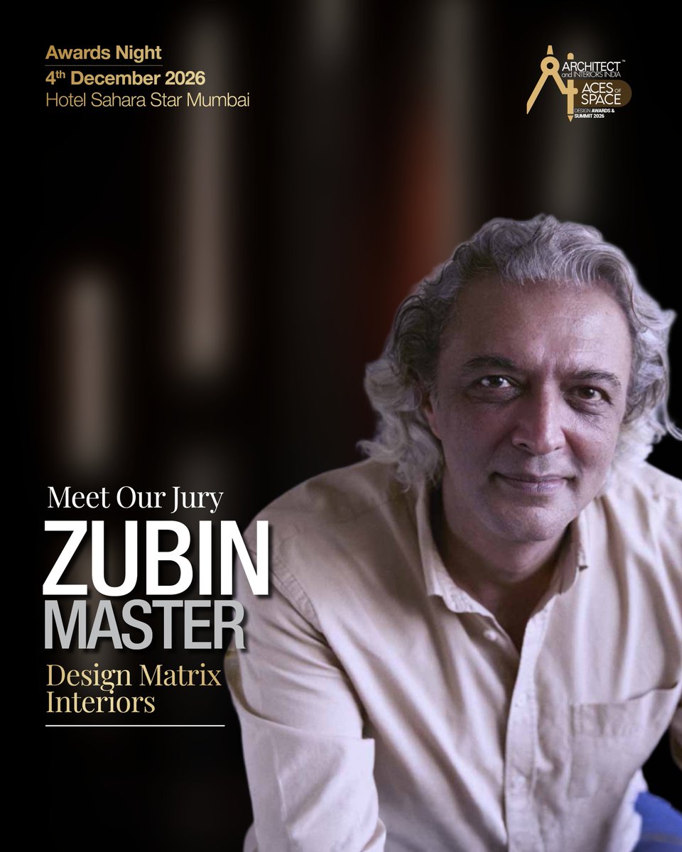 archinterind's tweet photo. We’re honoured to announce Zubin Master, Co-founder &amp; Director, Design Matrix Interiors, as a jury member for #AcesOfSpace Design Awards &amp; Summit 2026.
4 Dec 2026, Hotel Sahara Star, Mumbai
Early Bird offer ending soon. Nominate now - 
https://t.co/AL0mm54ogt https://t.co/Eh1bkNtkFE