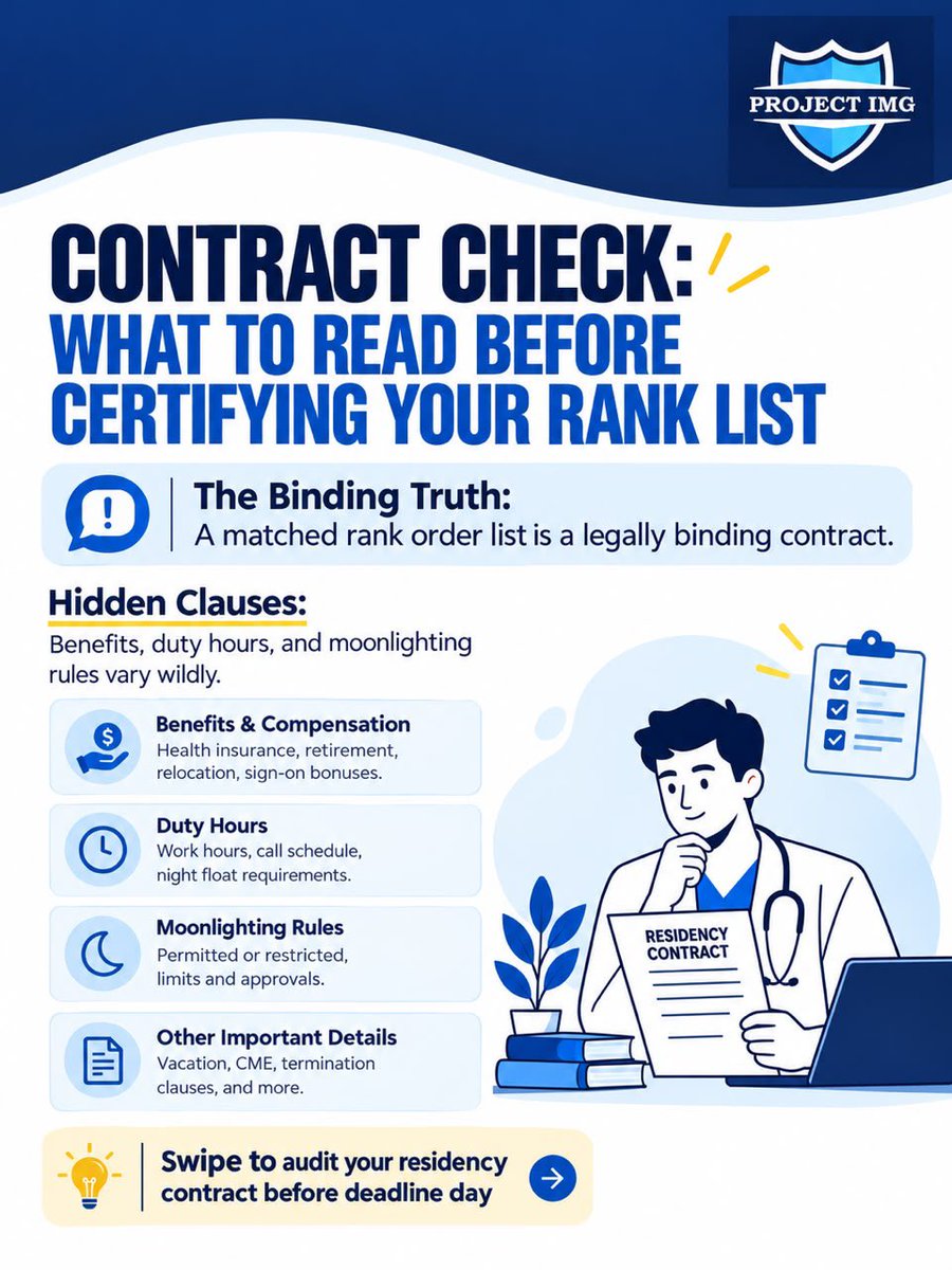 ProjectImg's tweet photo. 📄 A residency interview tells you about the program. A contract tells you what you are agreeing to. Before rank-list season, learn which sections deserve a closer look. https://t.co/9LkcqDhXm8