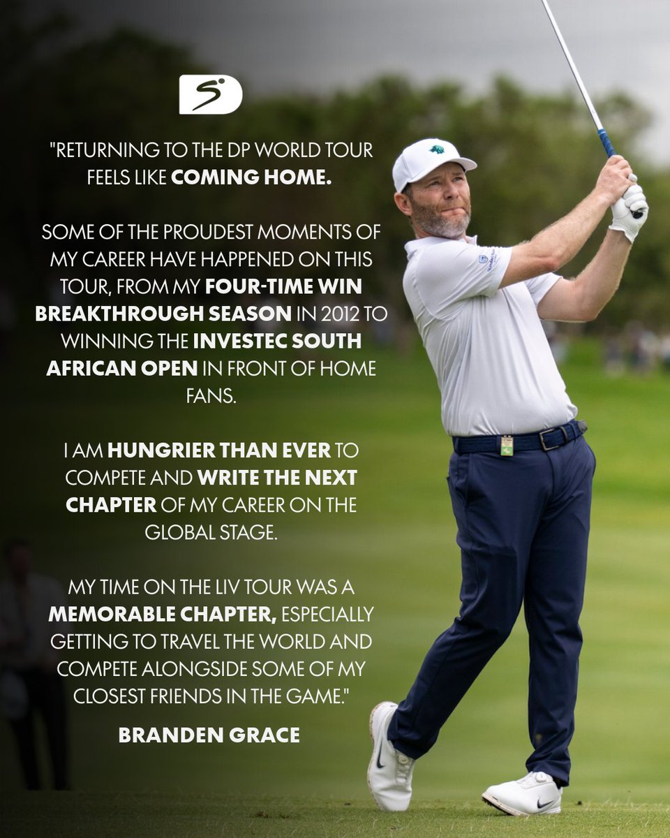 SuperSportTV's tweet photo. "My time on the LIV Tour was a memorable chapter" 🗣️
Branden Grace announces a full return to the DP World Tour ⛳️🏌️♂️
#SSGolf https://t.co/QKSQ36OALi