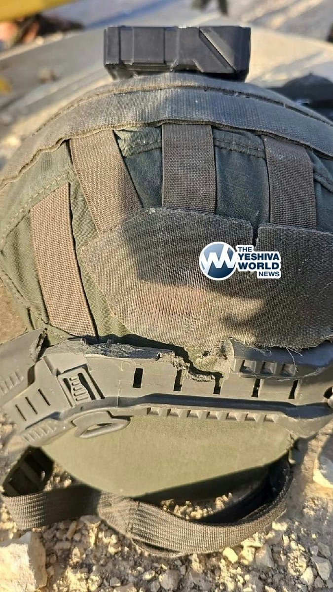 YWNReporter's tweet photo. A VISIBLE NES: The helmet worn by an IDF soldier during today’s terror attack on Route 35 near Tzomet Yehuda. The soldier miraculously survived after his helmet was struck by gunfire. https://t.co/0KA86ckRGJ