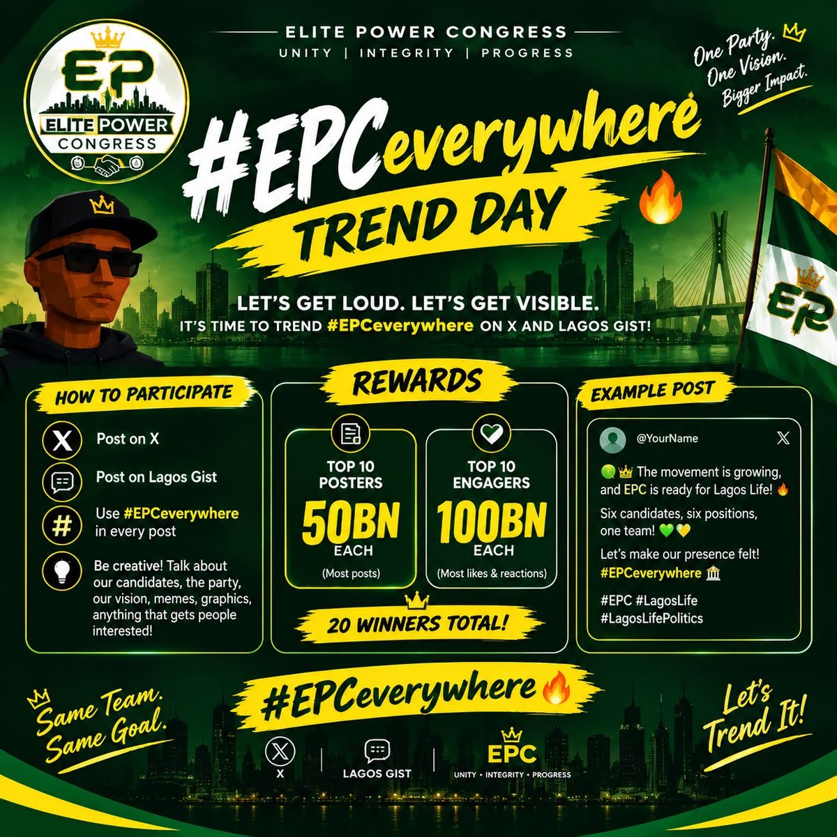 sancti16362's tweet photo. 👑💚 Six candidates. Six positions. ONE TEAM!

Lagos, make your vote count! 🗳️💛 Stand up, show up, and vote for your choice!

EPC: Unity. Integrity. Progress. 🔥

Let’s make our voices heard! #EPCeverywhere #EPC #LagosLife https://t.co/ze7IXpJeqW