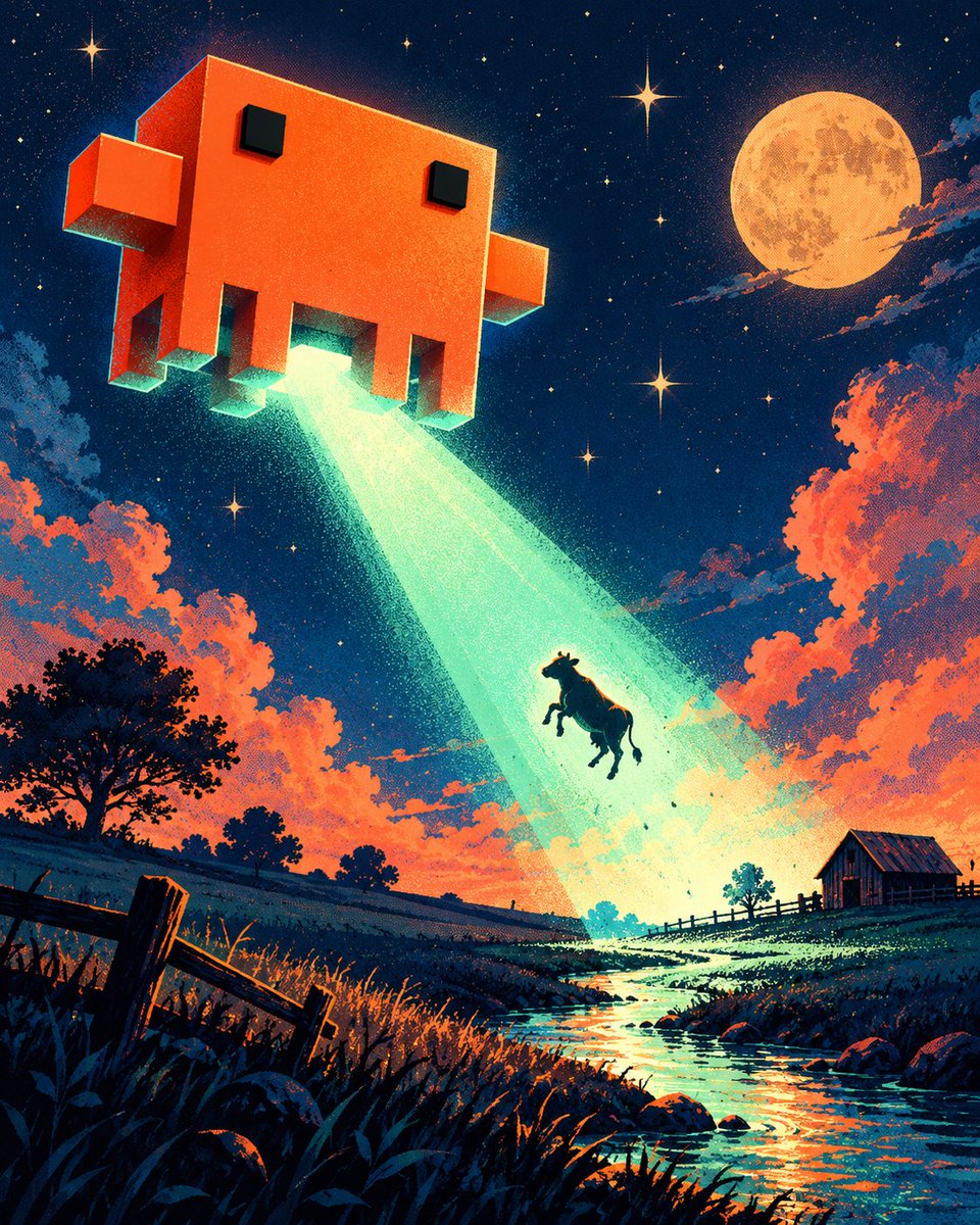 Clawdonpump's tweet photo. Even the cows are getting pulled into the lore. 🛸🐄 $CLAWD https://t.co/HorEVRg5Co