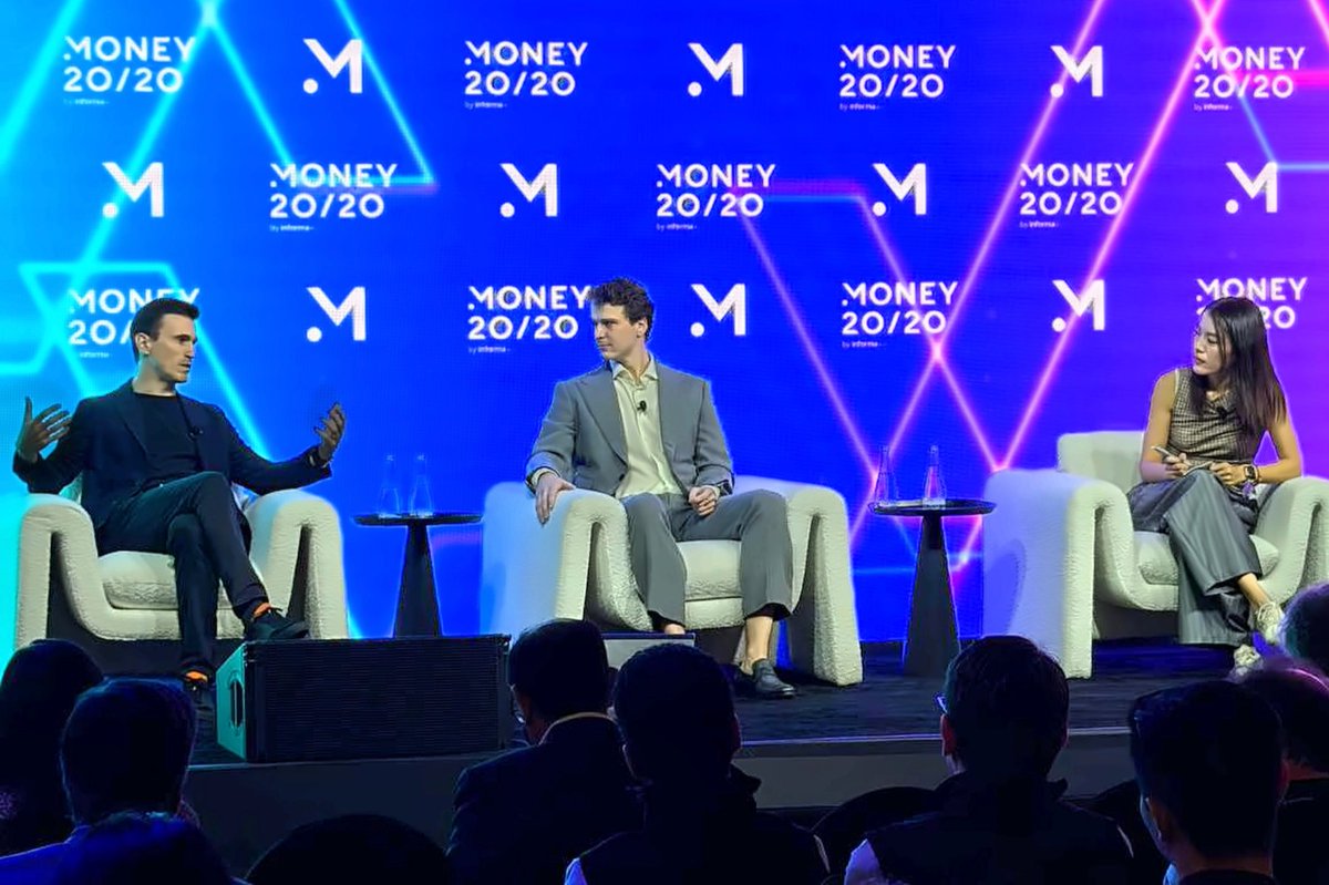 brian__foster's tweet photo. Great discussion at @money2020 this week with @guywuolletjr from @a16zfrontier and @MuyaoShen from Bloomberg @business on the evolution of vaults and onchain credit markets.

We sat down with dozens of our partners over the last few days, and the message was clear: fintechs and brokerages want differentiated credit products with a mix of yield profiles, an easy integration path, and the ability to tap 3p lenders in a competitive market, rather than constraining their balance sheets.

@Morpho's technology hands all of that to them in a box - along with a new revenue stream.

And as tokenization brings every asset in the world onchain, more value than ever will be deployable through Morpho.