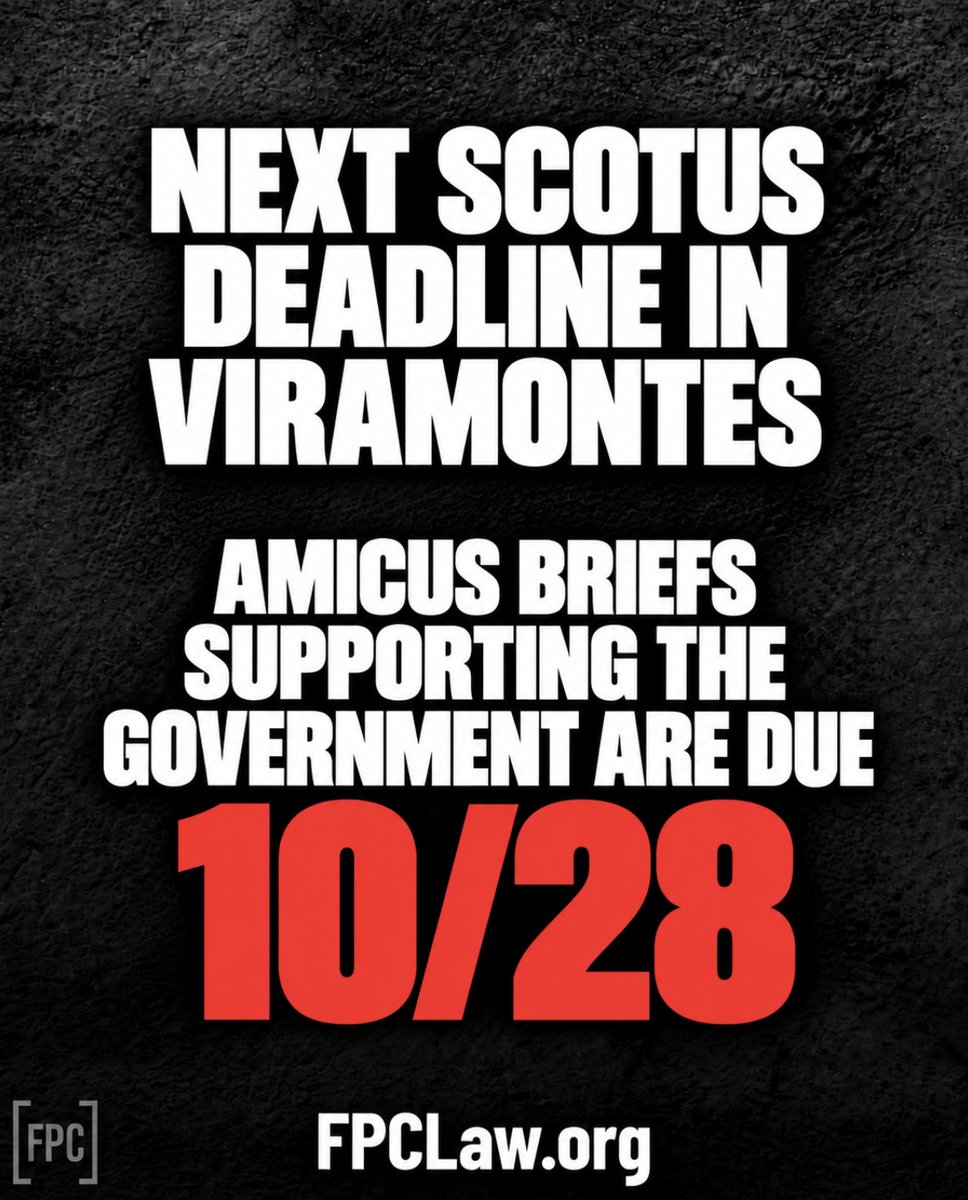 gunpolicy's tweet photo. Next up in Viramontes: amicus briefs supporting the government are due October 28.

Expect a ton of the ban’s defenders to submit the most ludicrous arguments possible. https://t.co/qoQ5VrbwK7