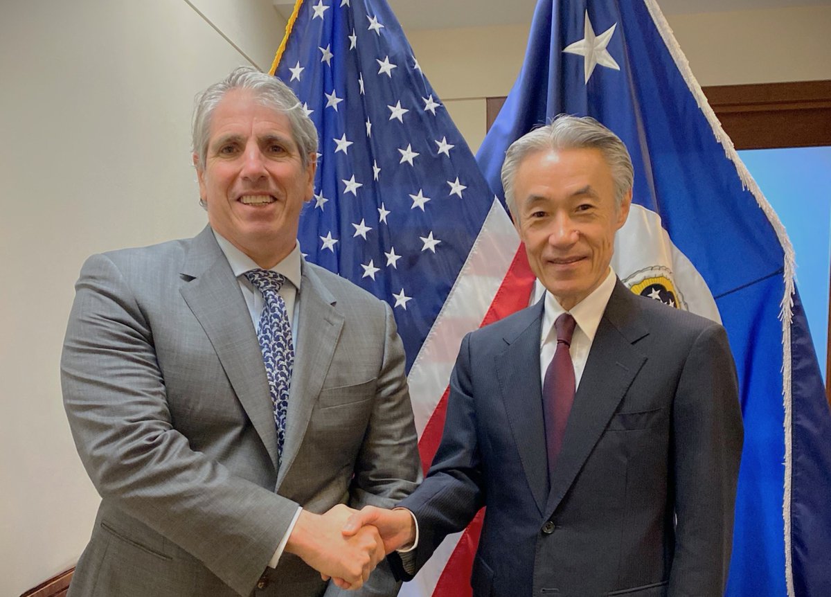 UnderSecT's tweet photo. Thank you for a productive meeting, @JapanEmbDC Ambassador Yamada. I value the U.S.-Japan 🇺🇸🇯🇵 Alliance, which is built on our continued close coordination on issues including extended deterrence and arms control, and which grows stronger every day. https://t.co/YJ8pNPBk6A