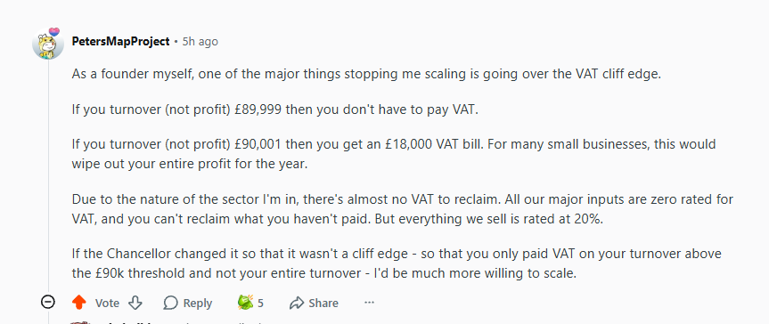 CarterRoutes's tweet photo. Reddit again hits the nail on the head on the ridiculous VAT threshold. https://t.co/aT0gk3MZXm
