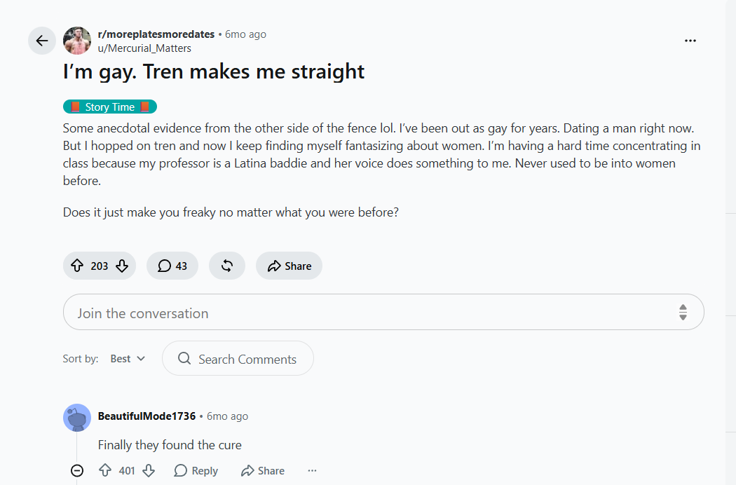 NoCopesX's tweet photo. Tren makes gay men straight. https://t.co/mUd8UTeS3Q