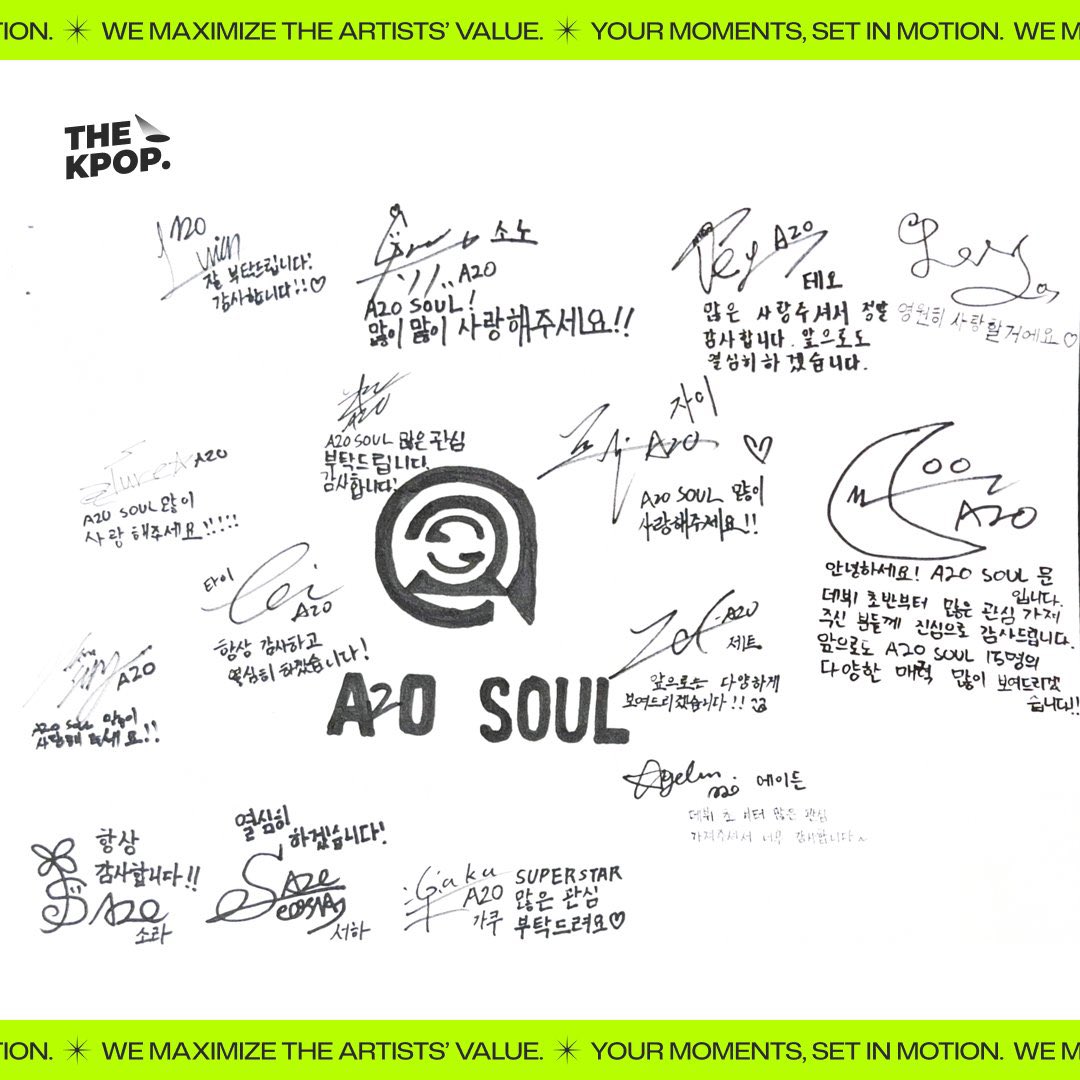 seohaloverz's tweet photo. a2o soul the show backstage note! eng trans

moon: hello! this is moon from a2o soul. thank you so much to everyone who has shown us so much love and support since the beginning of our debut. we’ll continue to show you the diverse charms of all 15 a2o soul members!!
sora: thank you always!!
seoha: i’ll work hard!
teo: thank you so much for giving us lots of love. we’ll continue to work hard in the future!
gaku: please show lots of love and support for superstar ❤️
lucien: please continue to support us! thank you!! ❤️
alure: please show lots of love for a2o soul!!!!!
tai: thank you always, and i’ll work hard!
sono: please show lots and lots of love for a2o soul!!
zai: please show lots of love for a2o soul!!
ayden: thank you so much for showing us so much interest and support since the beginning of our debut!
zet: we’ll continue to show you different sides of ourselves in the future!! 😋

jun / seeone / hansung (can’t recognise them sorry)
: i’ll love you forever ❤️
: please show lots of interest in a2o soul. thank you!
: please show lots of love for a2o soul!!

#A2OSOUL #에이투오소울