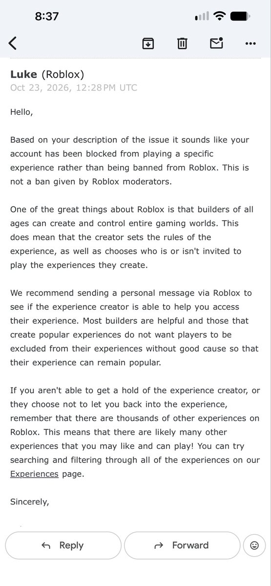 bwnxss's tweet photo. @TroggyTroggy This is some bullshit. Me and My ex both got banned nearly at the same time. But my question is for what?? I had no violations or mistakes that would get me to this point. Now their saying “it doesn’t seem like your banned from roblox” fucking bullshit. Its wraps I guess bro. https://t.co/ZhCdfOjQbT