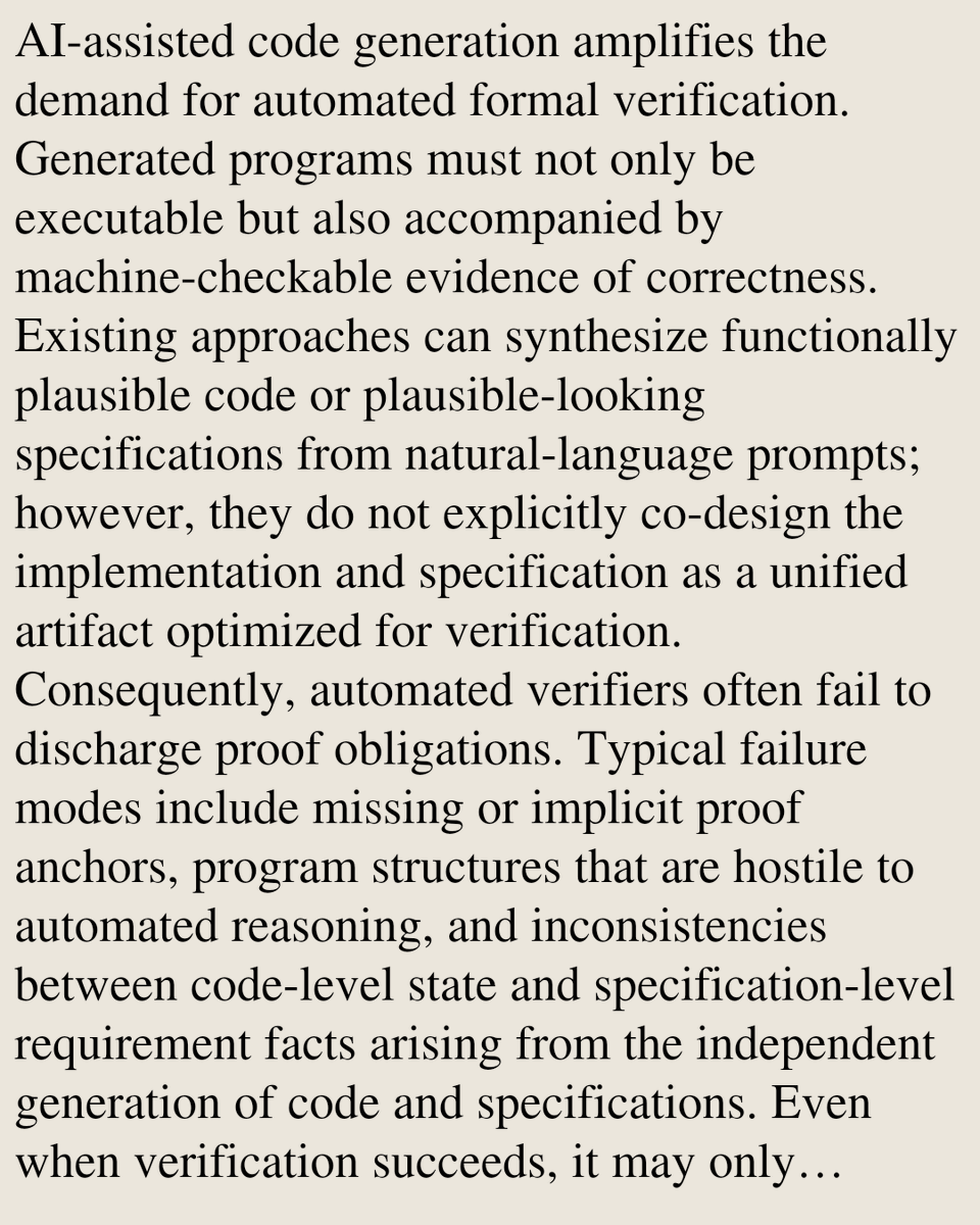 ComputerPapers's tweet photo. From Natural Language to Verified C: Verification-Guided Generation with ACSL Specifications

Zian Wang, Qin Li, Weisong Sun, Haibin Cai
https://t.co/zGd96rb5IF [𝚌𝚜.𝚂𝙴] https://t.co/rhTVLaHUxR
