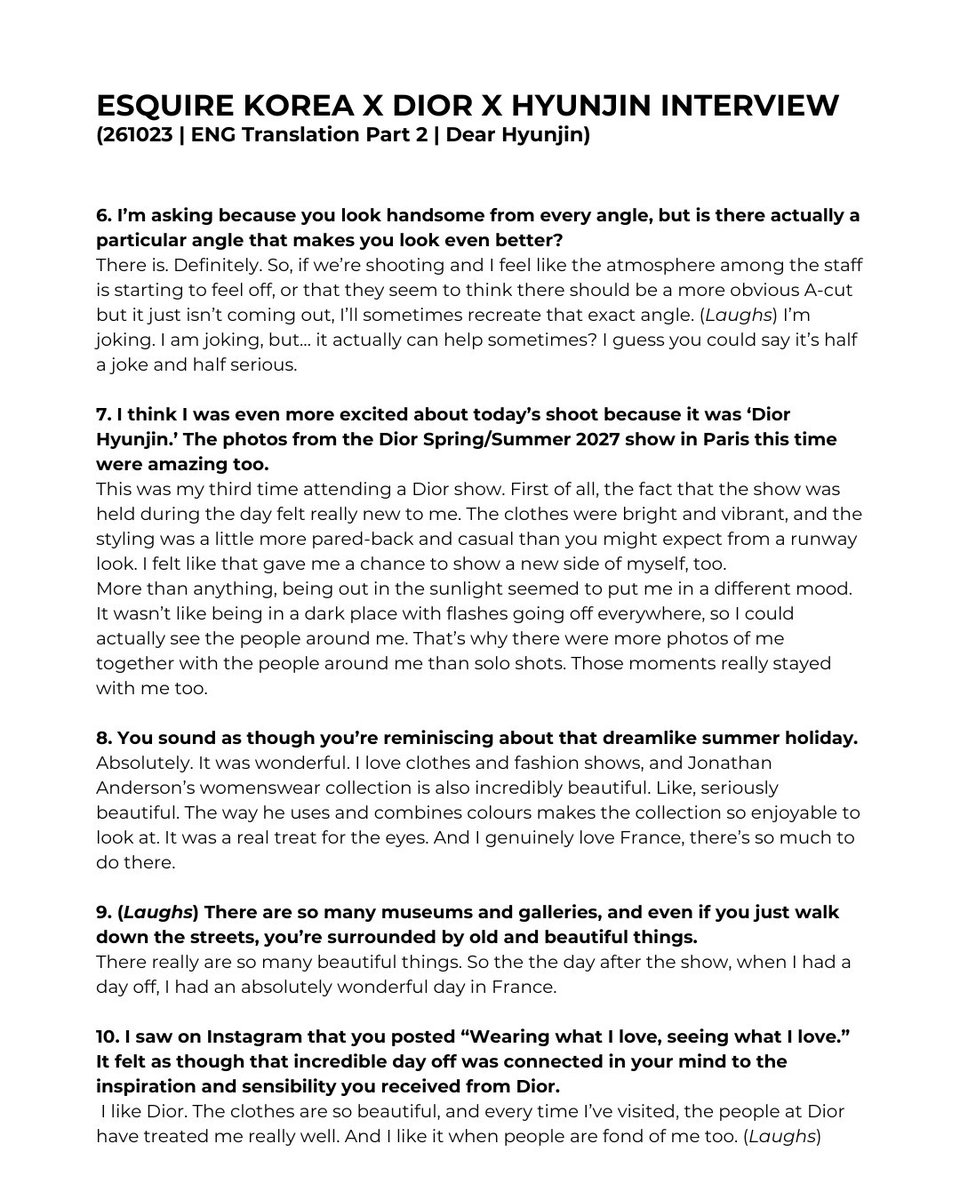 dearhyunjinie's tweet photo. Hyunjin's interview with Esquire Korea
— English Translation

#HYUNJINxDIOR #HYUNJINxESQUIREKorea https://t.co/nXbRO9k1PG