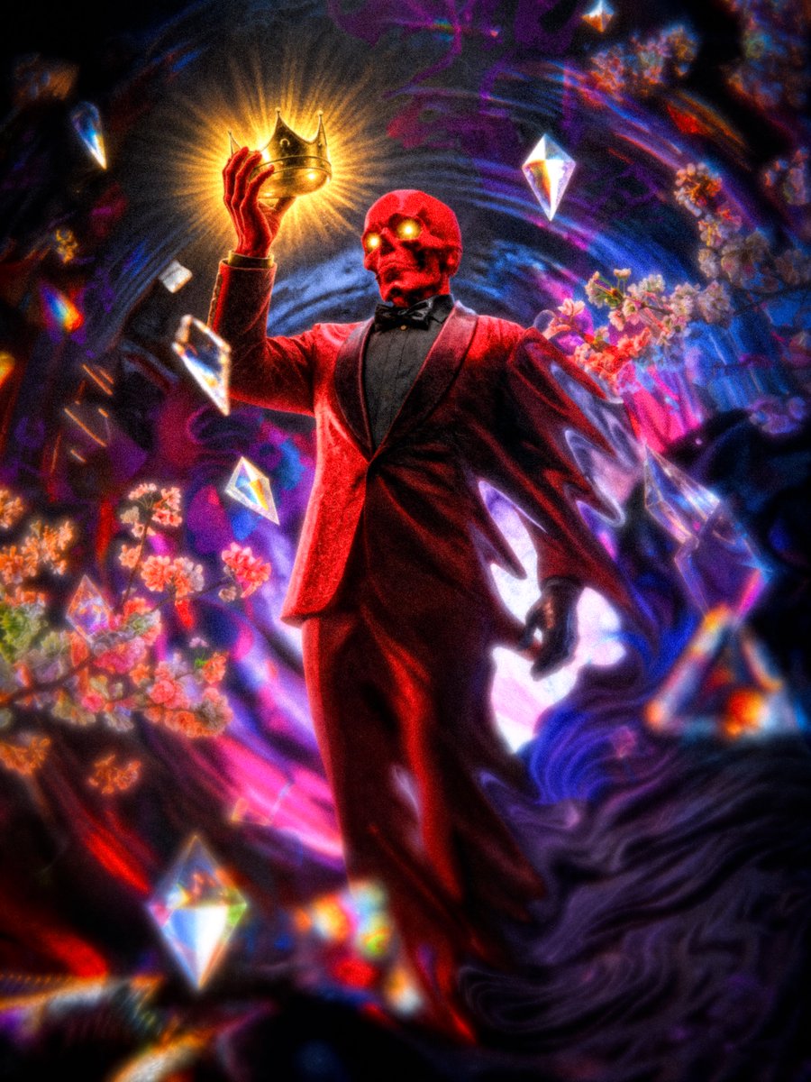 lovaniceth's tweet photo. The Power I Leave You
1/1, on @SuperRare 
(link below)

For the first time, the Red Skull appears in full form, a presence suspended between dream and waking. He holds the crown close, but leaves the final gesture to us. That small distance holds a choice: to keep waiting for someone to decide who we can become, or to reach up for ourselves. 

He reminds us that time is limited. What we do with it is ours to choose.

“I can bring the crown closer. But I would rather see you lift your own hands.”