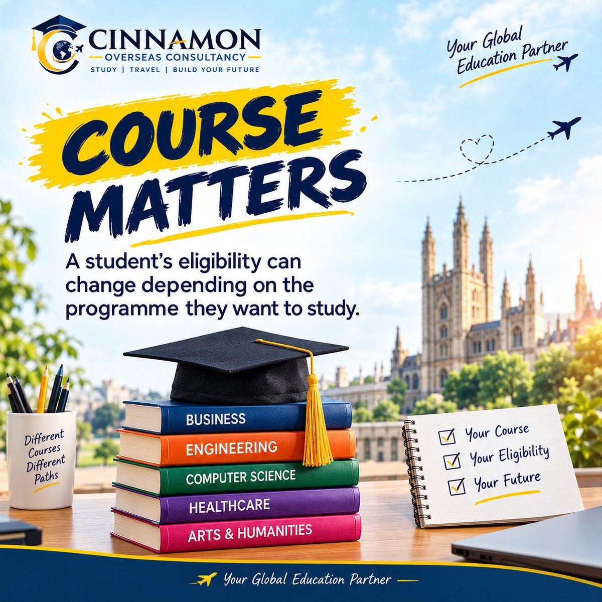 CinnamonOveEdu's tweet photo. 🎓🌍 COURSE MATTERS!
Your course can shape your study-abroad opportunities. ✈️ Choose wisely and plan your global future with Cinnamon Overseas!
🌐 https://t.co/vhd9OkVJKg
#StudyAbroad #CourseSelection #CinnamonOverseas https://t.co/LpXUIIR3yq