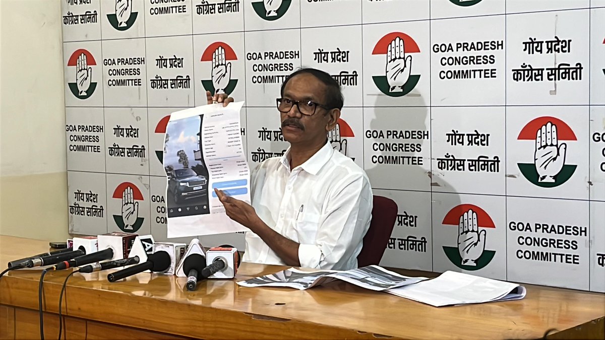 INCGoa's tweet photo. PRIVATE RANGE ROVER, POLICE ESCORT — WHO IS GETTING VIP TREATMENT?
Why is a private Range Rover car bearing registration number GA 03 AR 0024 reportedly moving around with a police escort? Who authorised the escort, and on what grounds?
At a press conference, GPCC President @girishgoaINC  Ji demanded an immediate clarification from Chief Minister Pramod Sawant.

#GirishChodankar #gõyrakhonnabhiyaan #PramodSawant #goacongress #PressMeet