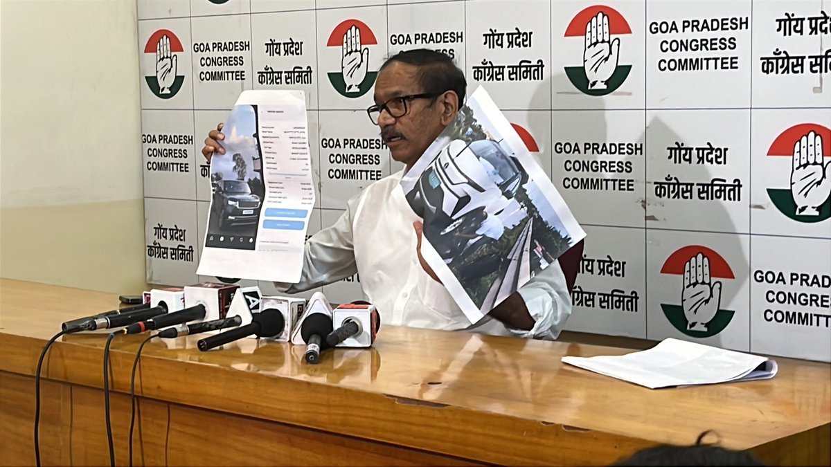 INCGoa's tweet photo. PRIVATE RANGE ROVER, POLICE ESCORT — WHO IS GETTING VIP TREATMENT?
Why is a private Range Rover car bearing registration number GA 03 AR 0024 reportedly moving around with a police escort? Who authorised the escort, and on what grounds?
At a press conference, GPCC President @girishgoaINC  Ji demanded an immediate clarification from Chief Minister Pramod Sawant.

#GirishChodankar #gõyrakhonnabhiyaan #PramodSawant #goacongress #PressMeet
