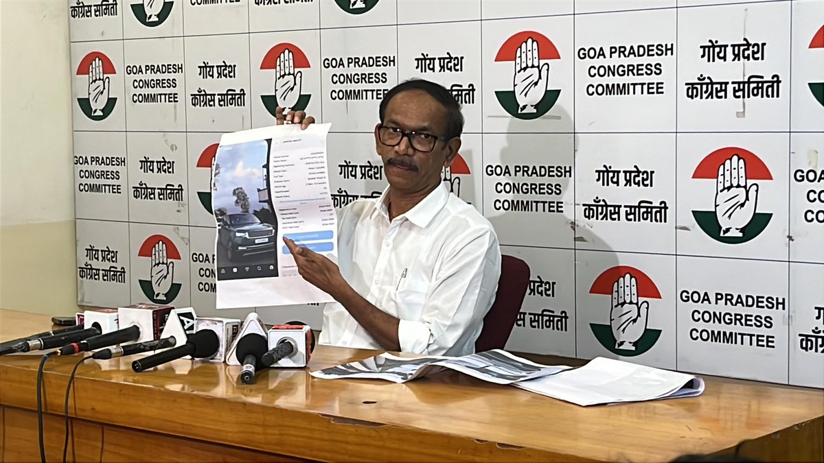 INCGoa's tweet photo. PRIVATE RANGE ROVER, POLICE ESCORT — WHO IS GETTING VIP TREATMENT?
Why is a private Range Rover car bearing registration number GA 03 AR 0024 reportedly moving around with a police escort? Who authorised the escort, and on what grounds?
At a press conference, GPCC President @girishgoaINC  Ji demanded an immediate clarification from Chief Minister Pramod Sawant.

#GirishChodankar #gõyrakhonnabhiyaan #PramodSawant #goacongress #PressMeet