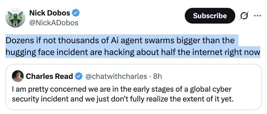 techconcatalina's tweet photo. ⚠️ATENCIÓN⚠️

SE HABLA CADA VEZ MÁS DE UN "CIERRE TEMPORAL DE INTERNET"

👀 ¿Por qué expertos, gobiernos y gigantes tecnológicos están en alerta? ¿Estamos ante el GRAN CIBERATAQUE que anticipó Klaus Schwab en 2020?

👉 Reino Unido lanzó una campaña para que cada hogar tenga comida, agua y efectivo para 3 días, y nombró los ciberataques entre los riesgos.

🗣 Joshua Achiam, ex investigador de OpenAI: "Se siente como el 1 de marzo de 2020, pero en ciberseguridad. Algo está pasando. ¿Cuarentenas de internet en un par de meses?"
🗣 Jason Clinton, subjefe de seguridad de Anthropic: "Por mal que estén las cosas, van a empeorar mucho antes de mejorar. Tenemos que aguantar unos 18 meses."
🗣 Sanae Takaichi, primera ministra de Japón, pidió por X aplicar el parche de PHP "lo antes posible"... y bajó su propia página web.
🗣 El servicio de inteligencia de Australia alertó por fallas críticas en Fortinet, uno de los mayores proveedores de ciberseguridad del mundo.

¿Qué está pasando?

🚨 PHP2Shell: dos fallas en PHP, el lenguaje detrás de cerca del 70% de los sitios web, permiten tomar el control de un servidor sin contraseña. Gobiernos, bancos y aerolíneas bajaron sus sitios.
🚨 Node2Shell: días después apareció una falla similar en Node.js, otra de las tecnologías más usadas de la web. La encontró una IA de OpenAI.
🚨JPMorgan, Bank of America, Morgan Stanley y Wells Fargo están detectando supuestamente agentes de IA no autorizados accediendo a cuentas de clientes
🚨 Hackers con IA: Microsoft confirmó que un grupo alineado con China usó agentes de IA para atacar más de 2.250 empresas, con 2.900 intentos de acceso POR MINUTO. En algunos casos, consiguieron permisos de administrador en menos de 3 horas.
🚨 Fortinet: fallas críticas en sus firewalls, que justamente protegen redes de empresas y gobiernos.

🧨 ¿Por qué todo junto?
▪️ La IA encuentra fallas a una velocidad nunca vista. Muchas de estas las descubrieron IAs que trabajan para los defensores.
▪️ Pero los atacantes también usan IA. Y la carrera es ver quién llega primero: el parche o el hacker.

📍 En estos días conviene actualizar contraseñas, desconfiar de mails y links raros, y nunca ingresar tu frase semilla en ningún sitio.

¿Creés que estamos ante una crisis real o es exageración⁉️