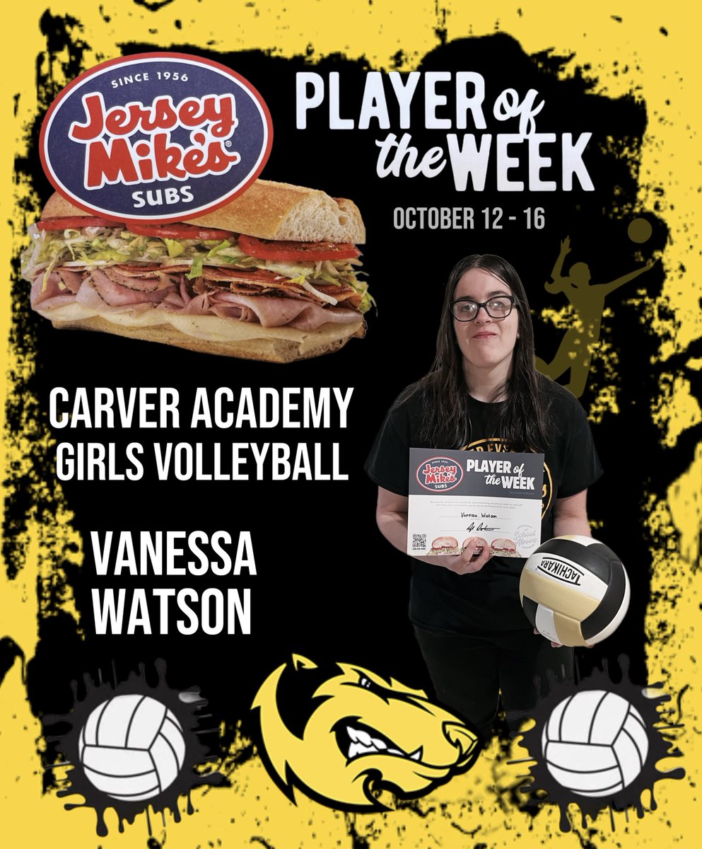 CCCA_Wolverines's tweet photo. Congrats to Vanessa Watson on earning Carver Academy's Player of the Week, from Jersey Mike's Subs! Vanessa is the definition of a team player. She consistently puts her teammates before herself & leads by example! Great Job Vanessa! ๐#BetterEveryDay #astudentabove @jerseymikes https://t.co/UXkuh9xN0r