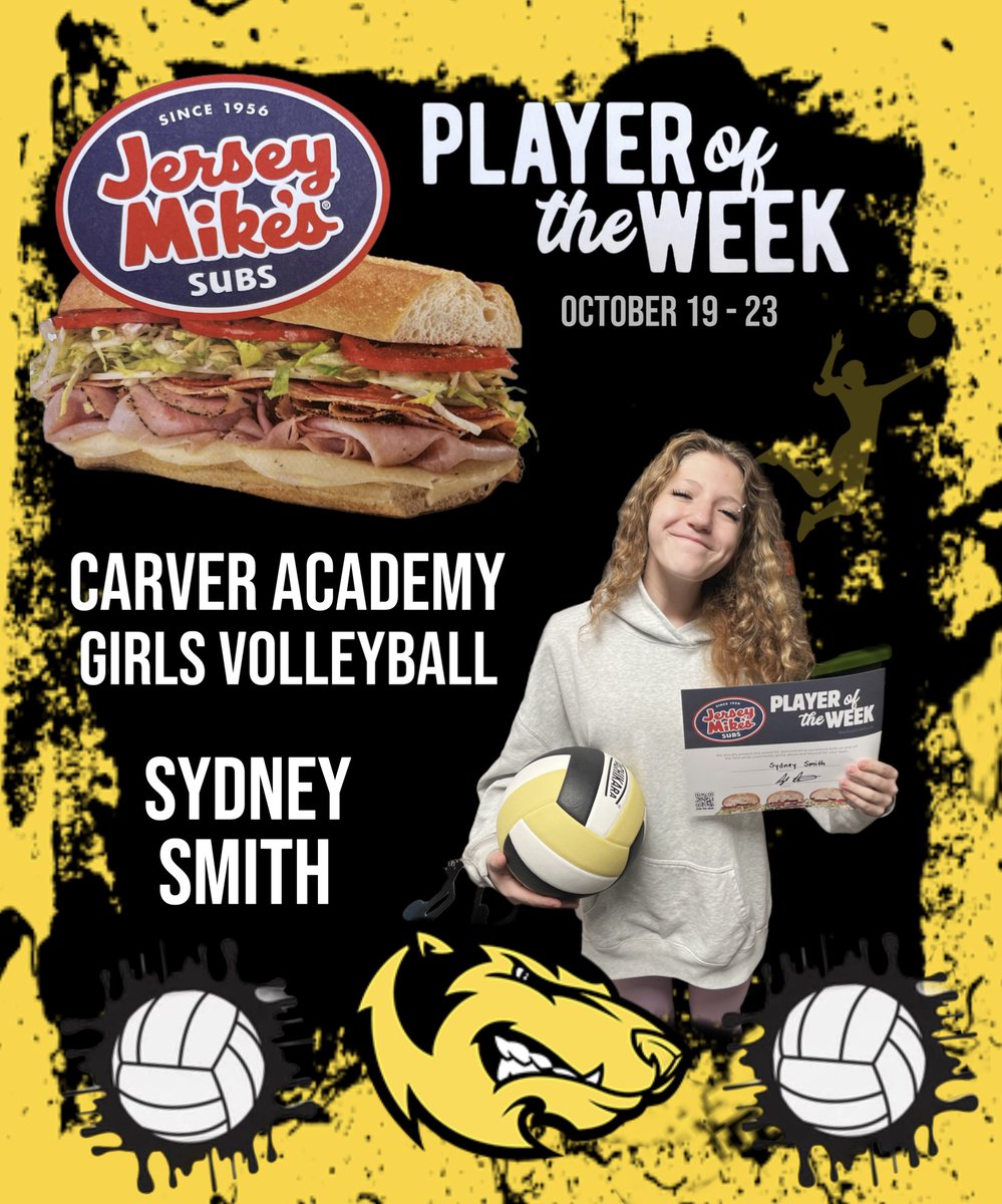 CCCA_Wolverines's tweet photo. Congrats to Sydney Smith on earning Carver Academys Player of the Week, from Jersey Mikes Subs! A freshman starter, Syd has shown great dedication -soaking up coaching, working on fundamentals, & elevating her game! Great Job Sydney! ๐#BetterEveryDay #astudentabove @jerseymikes https://t.co/4lX0BaLVoL