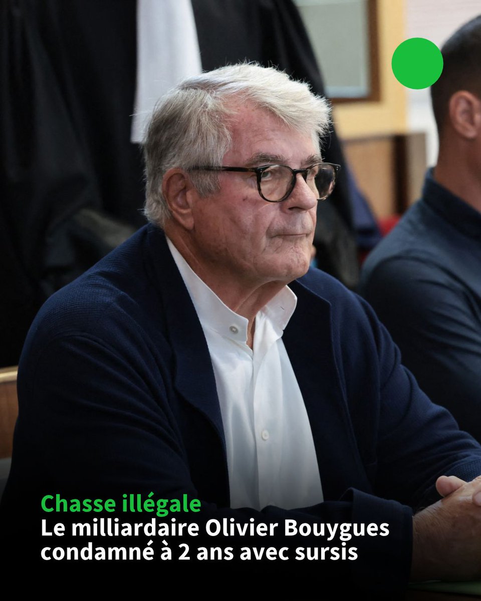 afpfr's tweet photo. Une peine de deux ans de prison avec sursis a été prononcée vendredi par le tribunal correctionnel d'Orléans à l'encontre du milliardaire Olivier Bouygues, jugé notamment pour destruction en bande organisée d'espèces d'oiseaux protégées sur son domaine de chasse en Sologne ⤵️ https://t.co/VWFb83dU4Q