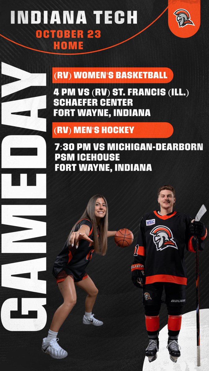INTechWarriors's tweet photo. It’s GAMEDAY Warriors! (RV) @INTechWBB opens their season today with game one of the Warrior Classic against St. Francis (Ill.) at 4pm in the Schaefer Center and (RV) @INTech_Hockey hosts Michigan-Dearborn at the PSM Icehouse at 7:30pm, while Women’s Volleyball is on the road to battle #21 Cornerstone in a huge WHAC contest in Grand Rapids, Michigan #GoWarriors #TechYeah #WinIT