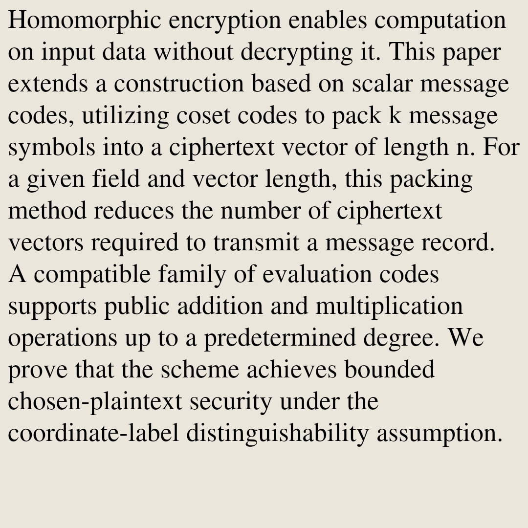 Encoding's tweet photo. Homomorphic Encryption with Coset Code Construction

Haodong Yang, Venkata Gandikota
https://t.co/behcmXtSIH [𝚌𝚜.𝙸𝚃 𝚌𝚜.𝙲𝚁] https://t.co/57QGm2XCDg