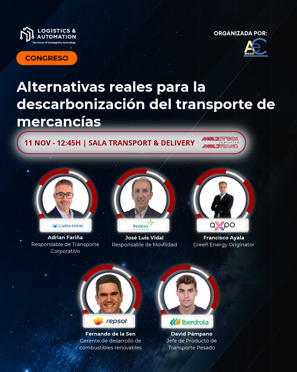 LogisticsSpain's tweet photo. 🚛🌱 Alternativas reales para la descarbonización del transporte de mercancías
📅 11 de noviembre | 13:30 h
📍 Sala T&D | Logistics & Automation Madrid
🎟️ Regístrate gratis: https://t.co/idGrTU9Ovs
#LogisticsAutomationMadrid https://t.co/Ti84L9IN9t