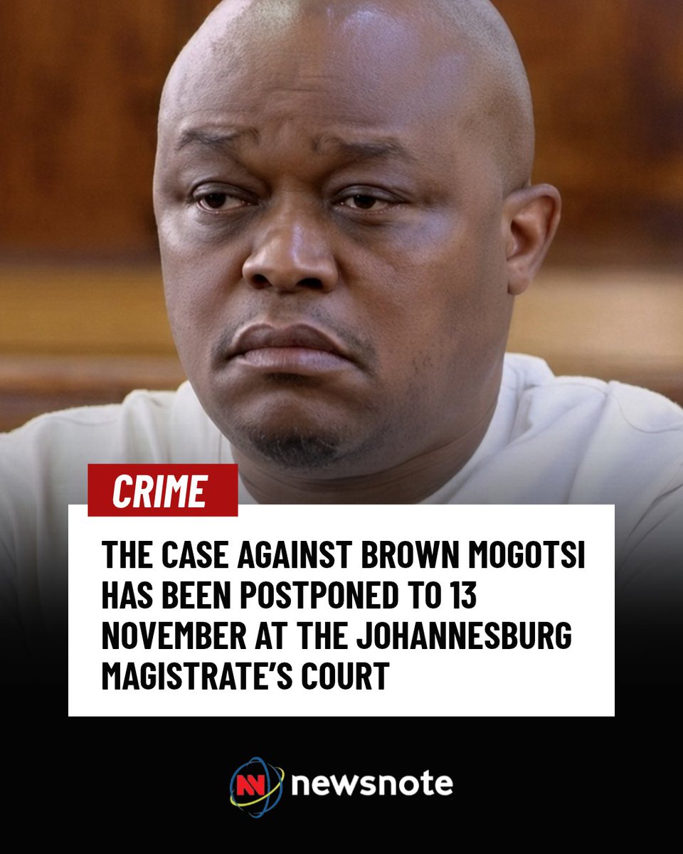 newsnoteSA's tweet photo. 🚨 The case against self-proclaimed political fixer Brown Mogotsi has been postponed at the Johannesburg Magistrate’s Court.

Mogotsi appeared in court on Friday morning, facing charges including unlawful possession of a firearm, perjury and defeating the ends of justice. The charges are linked to an alleged staged assassination attempt in Vosloorus last year.

The postponement will allow the State to respond to an affidavit submitted by the defence.

State Prosecutor Thami Mpekana said the prosecution only received details of the application on Friday morning and was not prepared to respond to the relief sought.

#BrownMogotsi #SouthAfricaNews #JohannesburgCourt #Vosloorus #CourtUpdate #JusticeSystem #BreakingNews @YOUFM898