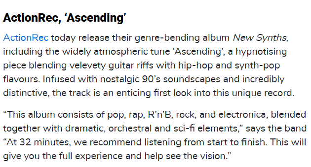 _ActionRec's tweet photo. Cheers for the words on 'Ascending' @hotpress !!

Below is a link to the track!!

Enjoy.. https://t.co/Jl7yZHp2F6