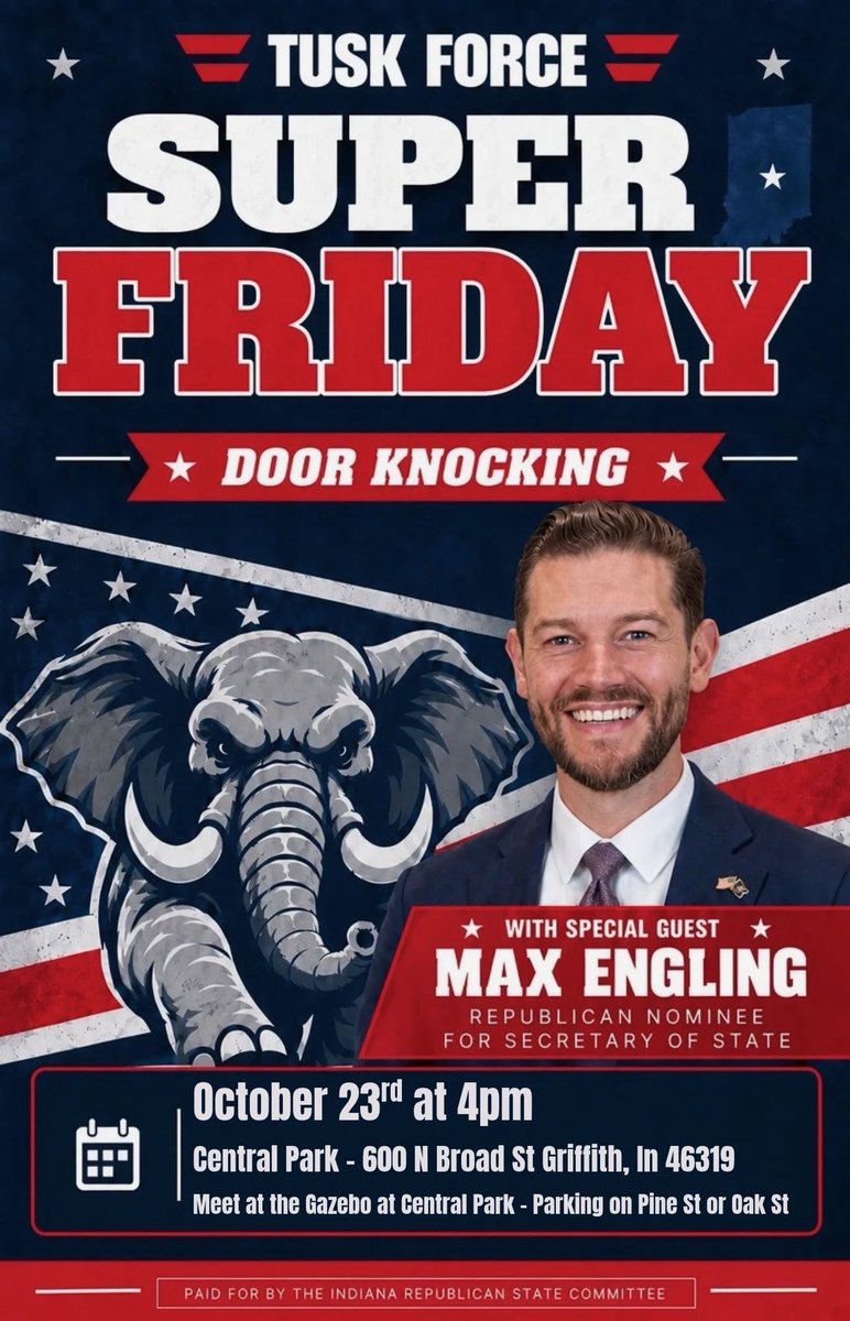 Trevor4indiana's tweet photo. Hoosiers, two fantastic opportunities today and tomorrow to help great candidates finish strong in these final 11 days!

Join friends and neighbors who love this country as we encourage folks to get out and vote for Max Engling for Secretary of State. Let’s stand with Attorney General Todd Rokita and Team Max to protect election integrity, ensure only American citizens vote, and keep Indiana moving forward.

Early voting is underway, every conversation and every vote counts. Let’s finish the job together!

Vote @MaxForIndiana 
. #TeamMax #INPol #ElectionIntegrity #HoosiersFirst 🇺🇸