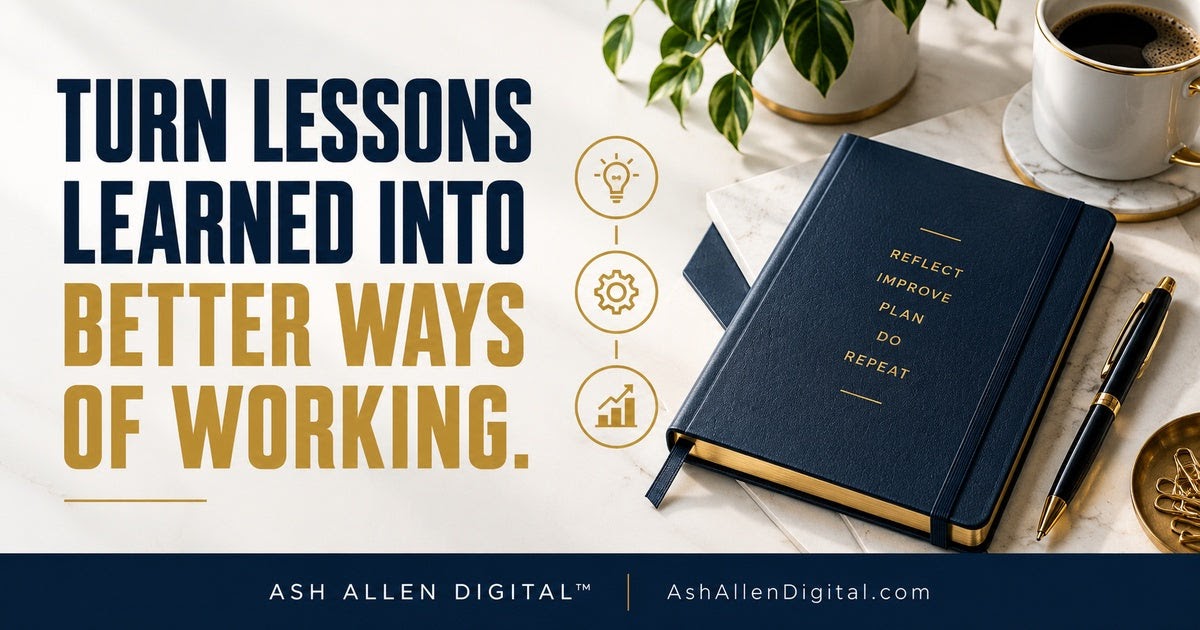 ashallendigital's tweet photo. A lessons learned log is easy to create and easy to forget. Teams document late approvals, unclear requirements, or vendor delays, then start the next project with the s...  https://t.co/mugB4iz0g7 https://t.co/lbzna0gnA1