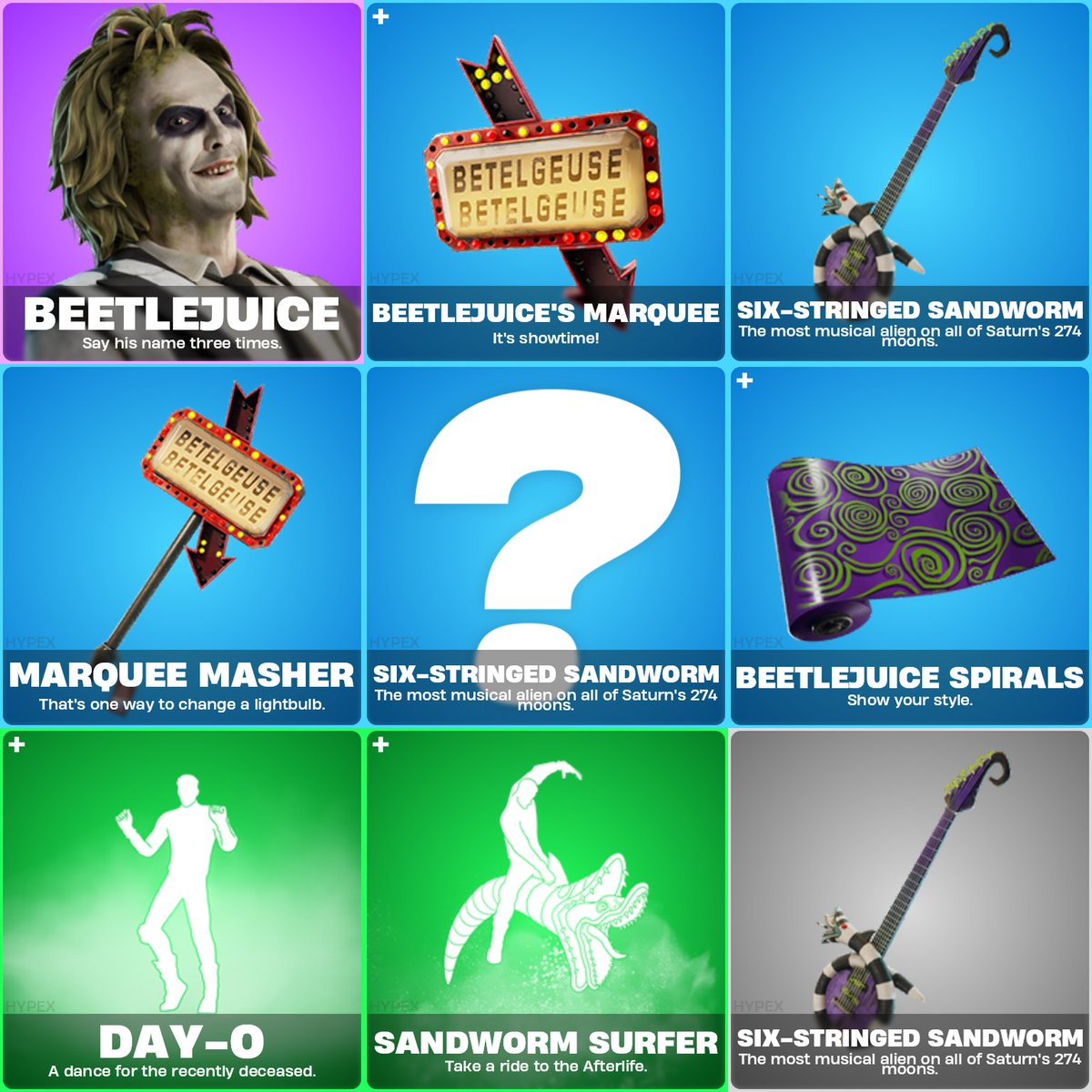 HYPEX's tweet photo. BEETLEJUICE FORTNITE COSMETICS https://t.co/XFu00kkYK4