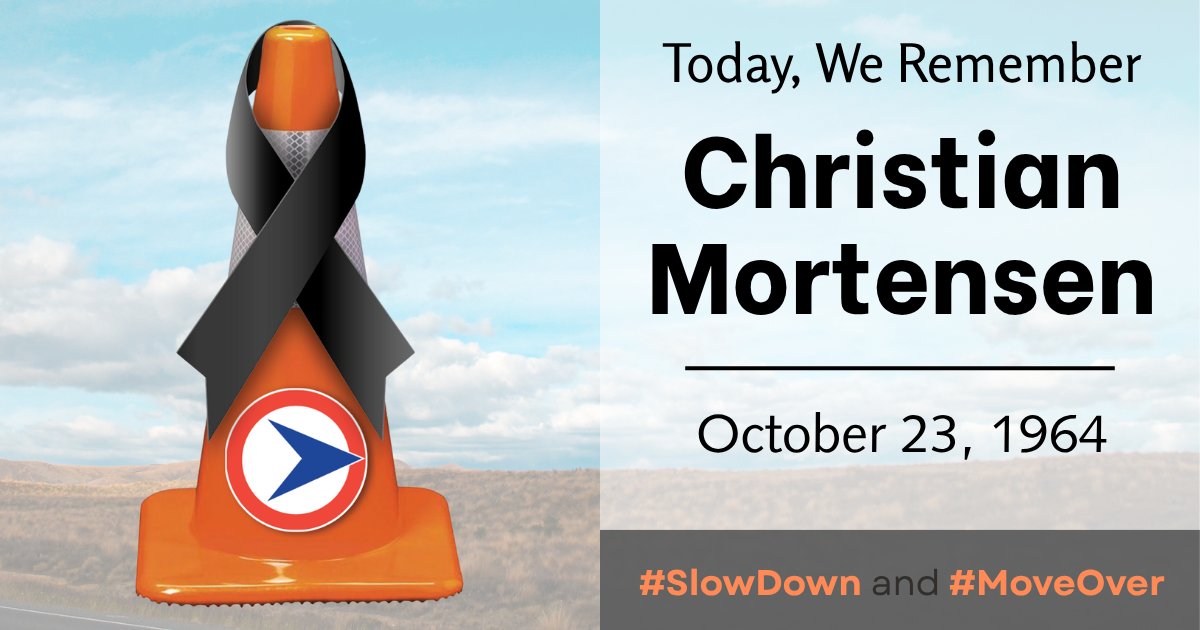 NewJerseyDOT's tweet photo. #WeRemember the employees who lost their lives in service. Today, we remember Christian Mortensen. New Jersey’s #MoveOverLaw requires motorists to #SLOWDOWN, and if possible, #MOVEOVER for stopped law enforcement, emergency vehicles, and tow trucks with flashing lights. https://t.co/Q2VlNyB6Qy