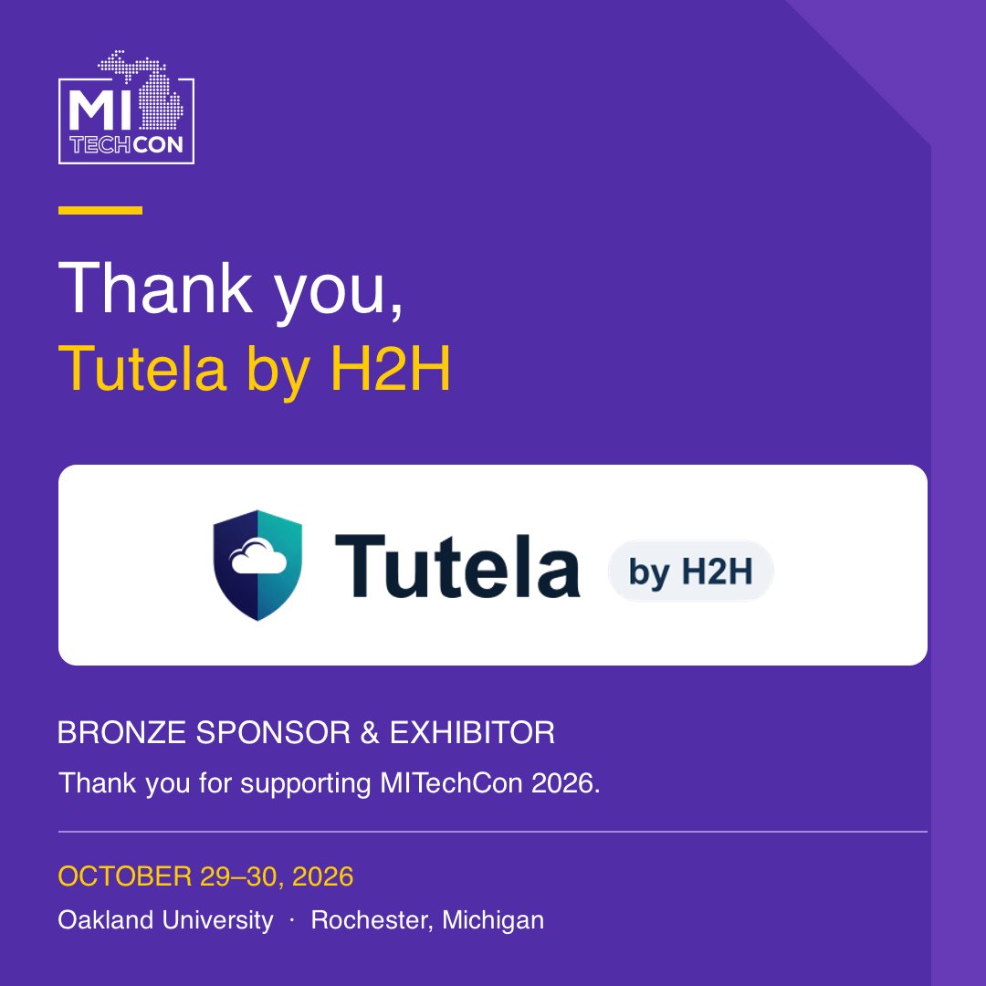 MITechCon's tweet photo. Thank you to Tutela by H2H, a Bronze sponsor at MITechCon 2026. Your support helps bring Michigan’s technology community together.

October 29–30 • Oakland University, Rochester, Michigan

Meet Tutela by H2H: https://t.co/g9rAVegxGO https://t.co/ZMOD2Qe6dC