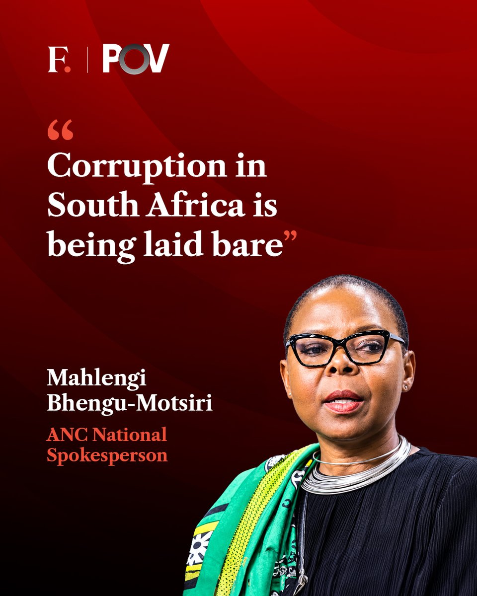 firstpost's tweet photo. In an exclusive interview with Firstpost’s @alysonle, @BhenguMahlengi, ANC National Spokesperson, asserts that, unlike other nations where high-level wrongdoing is hidden, South Africa combats corruption without fear or favour.

Watch the full conversation on #FirstpostPOV https://t.co/41M0RdK8yc