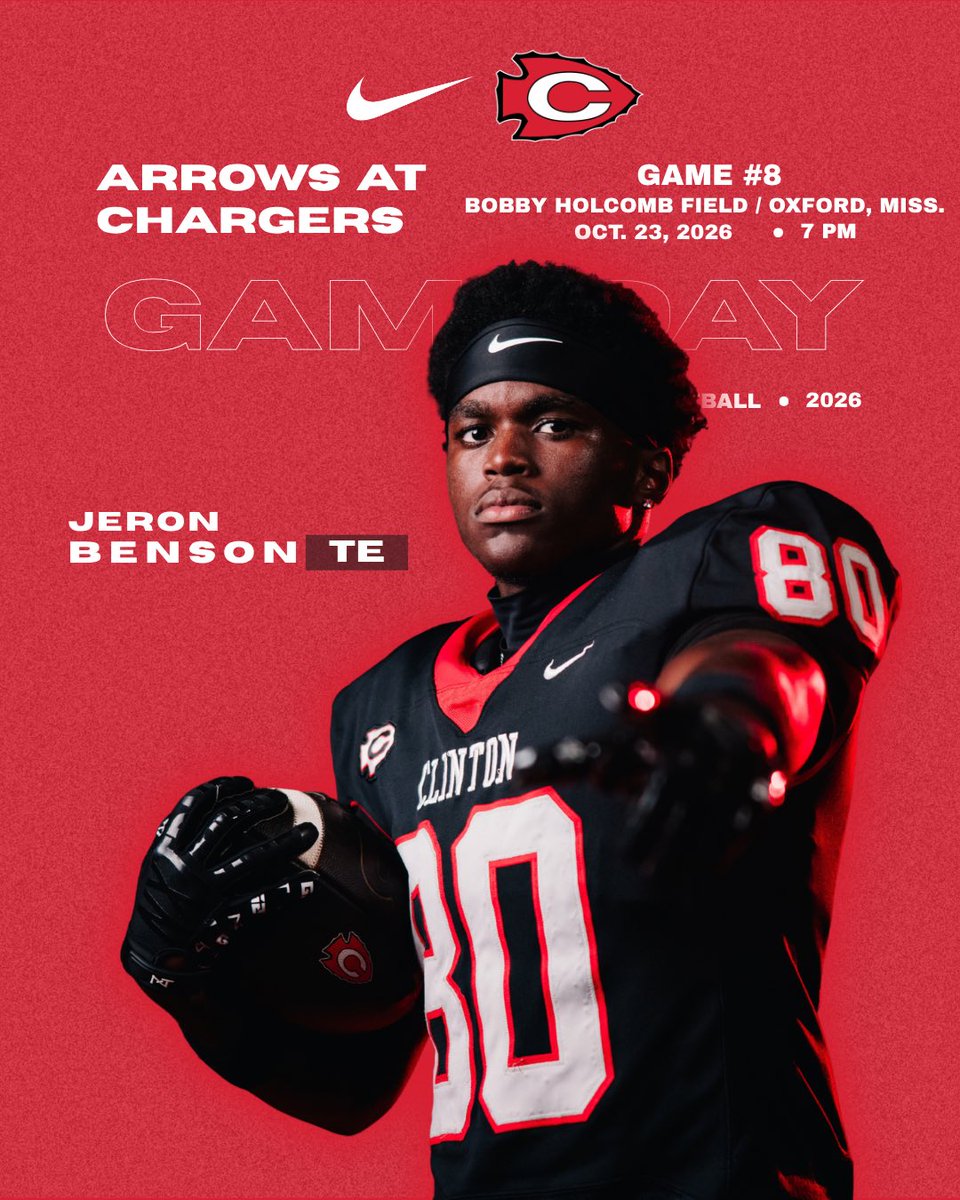 GoArrows_FB's tweet photo. The Clinton High School football team plays the first of two road games in its 2026 MHSAA Region 2-7A schedule Friday night as the Arrows travel to Oxford for a region matchup at Bobby Holcomb Field.

The game will kick off at 7 p.m. on the campus of Oxford Middle School. https://t.co/dIOxUSyhLS