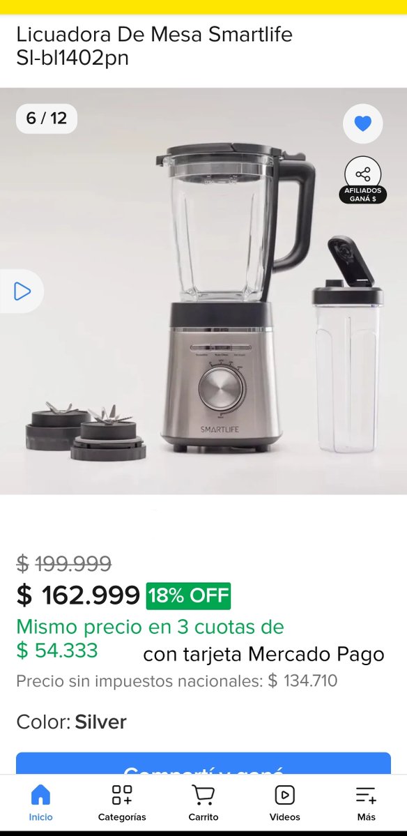 CazaOfertaarg's tweet photo. Licuadora de Mesa Smartlife SL-BL1402PN (Color Silver) con un 18% OFF 🔥
🔗https://t.co/obl18gHPDW

✨ Antes: $199.999
💰 Ahora: $162.999
💳 3 cuotas sin interés de $54.333 con tarjeta Mercado Pago
Incluye vaso portable tipo 'take-away' y cuchillas intercambiables.
Acordate de usar el cupón MODONUBE $8000off