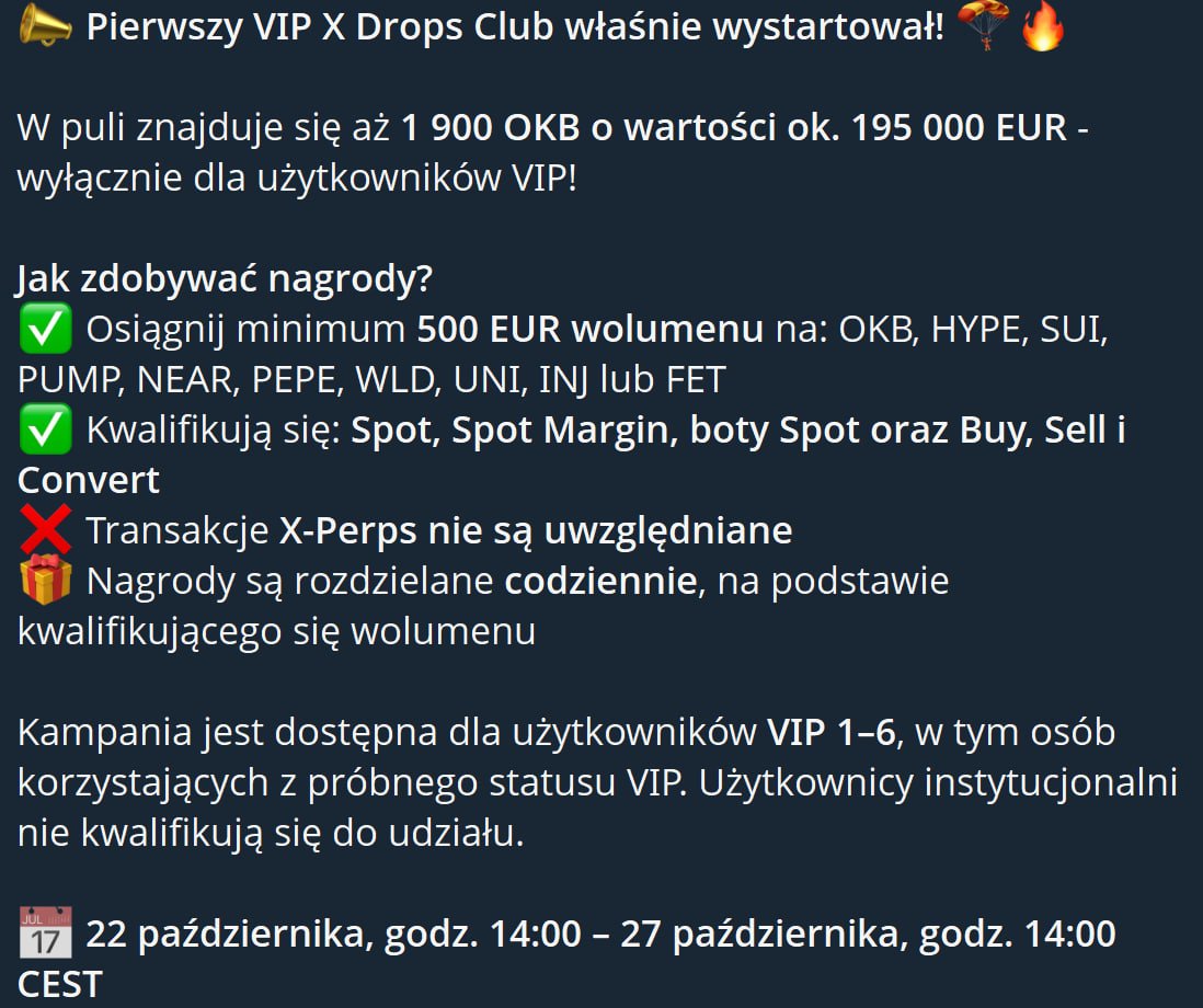 321Crypto's tweet photo. Nowe promo w OKX - jak ktoś ma status VIP lub nawet VIP próbny. 

Link: https://t.co/iHXFtmavy1 

Monety jakie biorą udział to w sumie "nasze" monety. 

(Inwestycje w aktywa cyfrowe oraz instrumenty pochodne wiążą się z wysokim ryzykiem utraty kapitału. Usługi OKX są świadczone przez OKX Europe Limited / OKX Europe Markets Limited na podstawie licencji MFSA (MiCAR/MiFID II).)