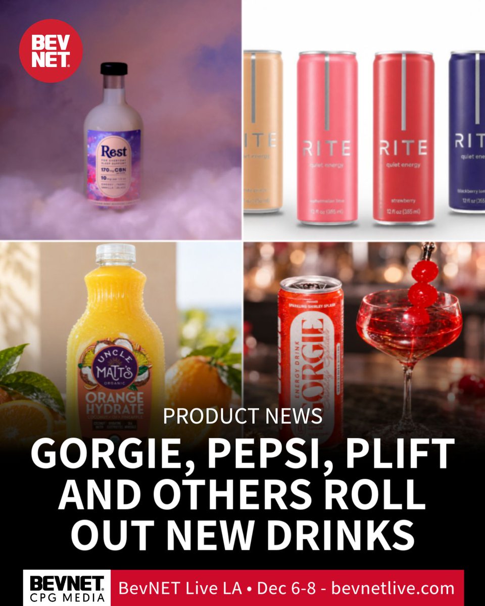 BevNET's tweet photo. GORGIE gives the Shirley Temple a functional spin, Pepsi leans into vanilla and cream, and Plift pivots amid hemp uncertainty. See all nine new beverage launches spanning energy, soda, cannabis, hydration and more. https://t.co/es127UgKij https://t.co/lOnVtEX5Tc