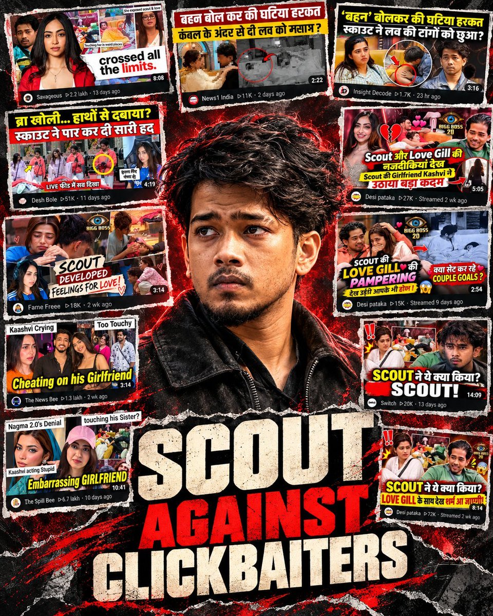 virall_biryanii's tweet photo. The obsession with #ScoutOP is unreal! 🤡 Every day, a new narrative to grab attention. Keep trying, clout chasers, because Scout Army knows how to separate facts from propaganda! 👑

SCOUT AGAINST CLICKBAITERS

#BiggBoss20 https://t.co/1WszwCnk0P